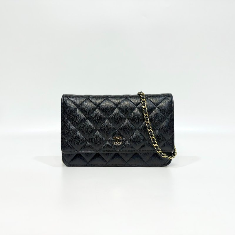 Chanel黑金荔枝皮磁吸釦Woc鏈包AP0250-0