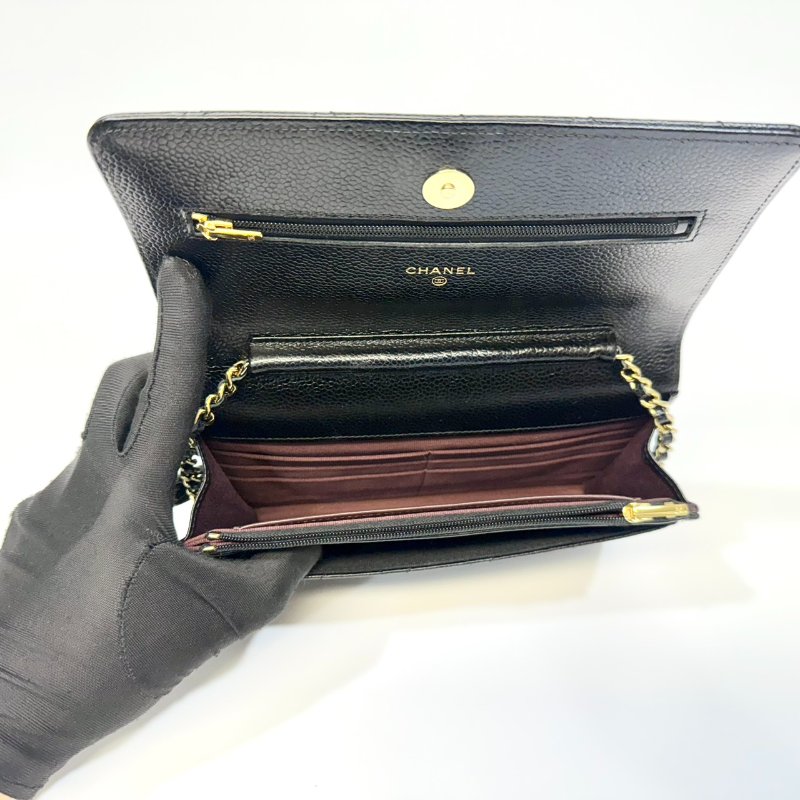 Chanel黑金荔枝皮磁吸釦Woc鏈包AP0250-8