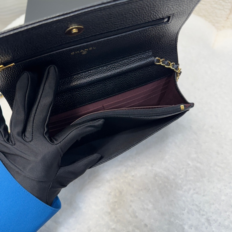 Chanel香奈兒CHANEL黑色黑金荔枝皮WOC鏈條包斜背包磁吸釦ClassicWalletOnChain AP0250-13