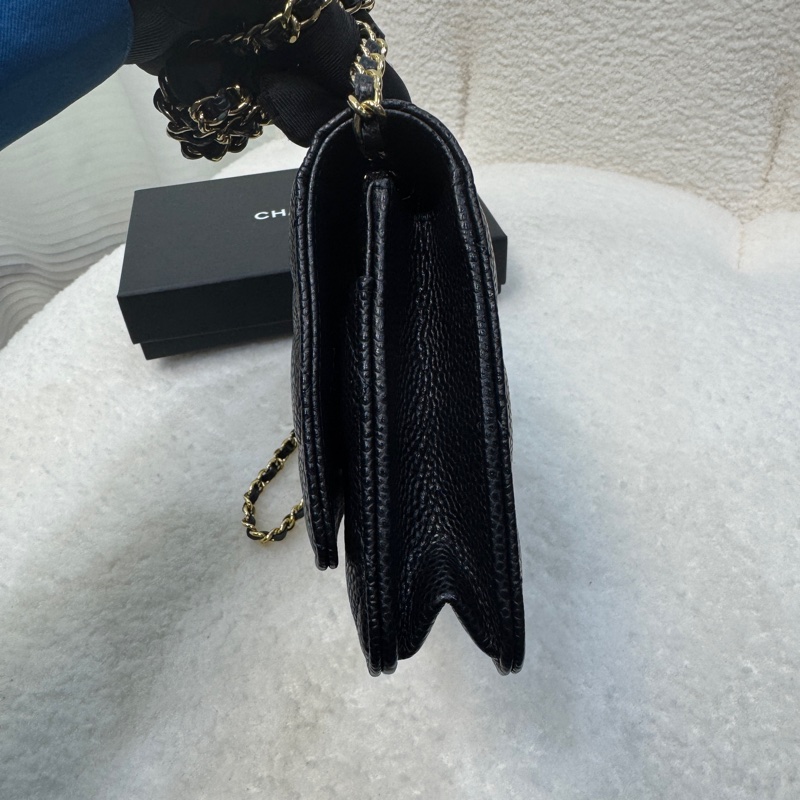 Chanel香奈兒CHANEL黑色黑金荔枝皮WOC鏈條包斜背包磁吸釦ClassicWalletOnChain AP0250-16