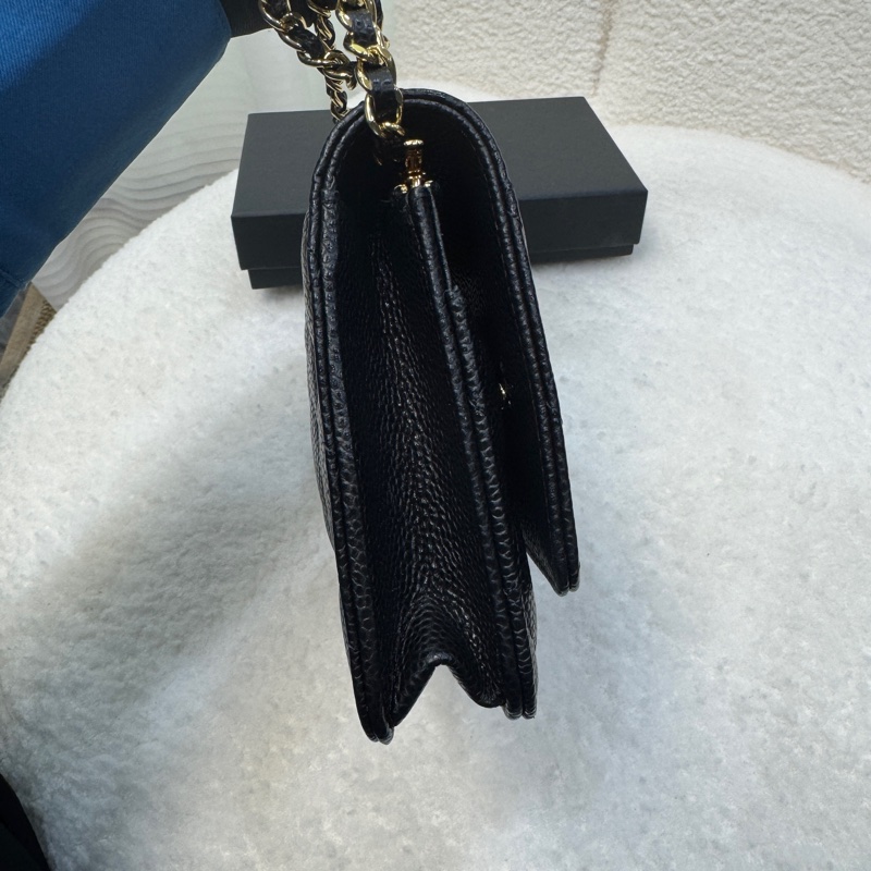 Chanel香奈兒CHANEL黑色黑金荔枝皮WOC鏈條包斜背包磁吸釦ClassicWalletOnChain AP0250-17