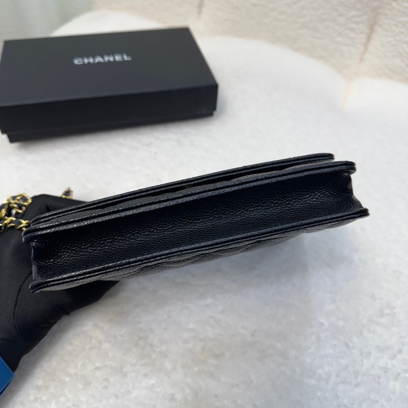 Chanel香奈兒CHANEL黑色黑金荔枝皮WOC鏈條包斜背包磁吸釦ClassicWalletOnChain AP0250-18