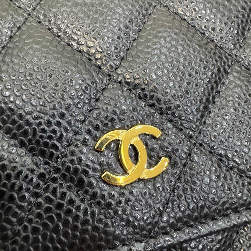 Chanel香奈兒CHANEL黑色黑金荔枝皮WOC鏈條包斜背包磁吸釦ClassicWalletOnChain AP0250-23