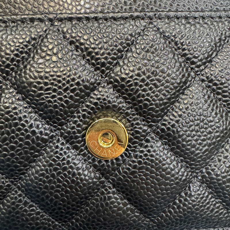 Chanel香奈兒CHANEL黑色黑金荔枝皮WOC鏈條包斜背包磁吸釦ClassicWalletOnChain AP0250-24