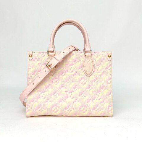 LOUIS VUITTON Onthego小號25幻彩色牛皮金扣晶片老花壓紋肩背包