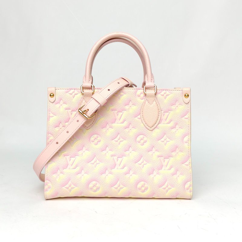 LOUIS VUITTON Onthego小號25幻彩色牛皮金扣晶片老花壓紋肩背包-0