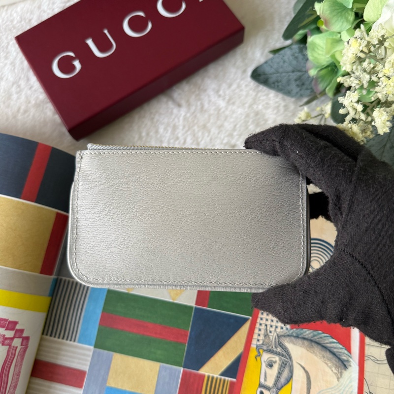 金色Logo 皮革拉鍊鑰匙包/零錢包(灰色)-3