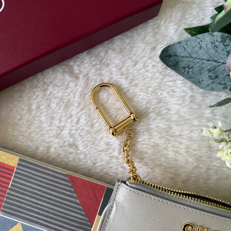 金色Logo 皮革拉鍊鑰匙包/零錢包(灰色)-7