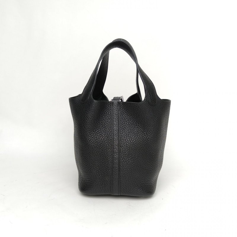 HERMES Picotin18菜籃子89黑色TC皮A刻銀扣肩背包-0