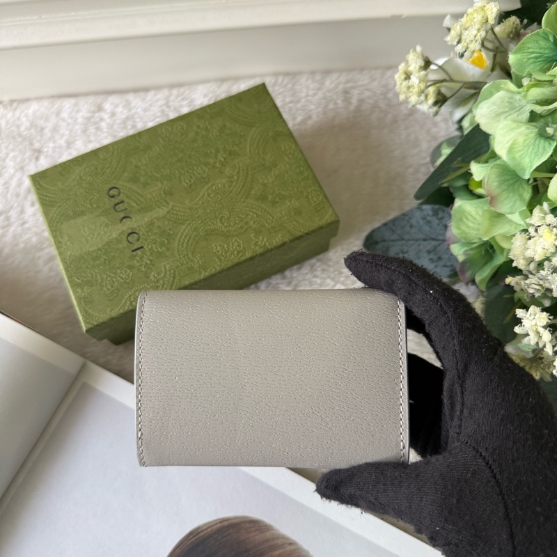 金字Logo 皮革釦式翻蓋卡片夾/名片夾(灰色)-3