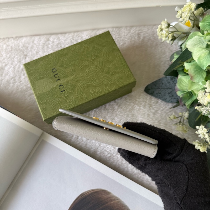 金字Logo 皮革釦式翻蓋卡片夾/名片夾(灰色)-5