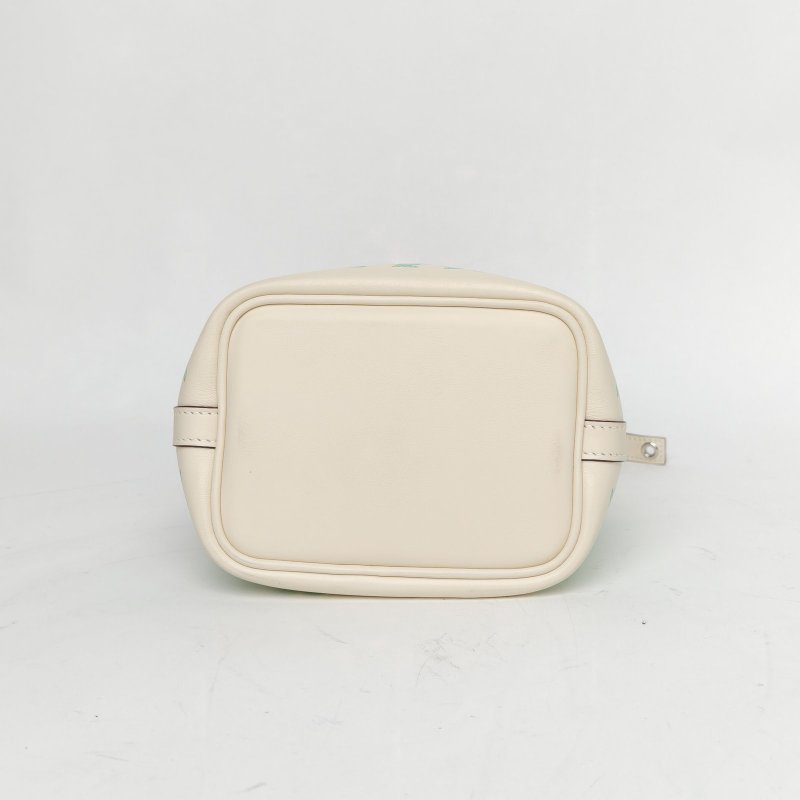 HERMES Picotin14菜籃子綠花I2奶油白Swift皮U刻銀扣肩背包-4