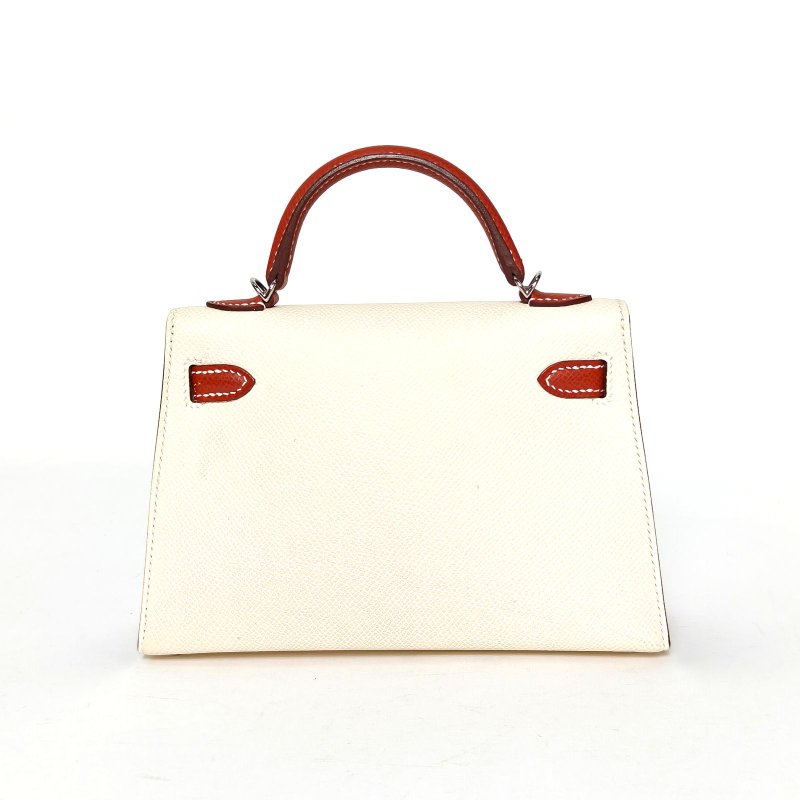 HERMES MiniKelly二代19I2奶油白拼36磚紅色Epsom皮Z刻銀扣肩背包-2