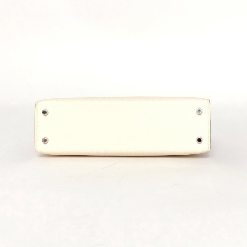 HERMES MiniKelly二代19I2奶油白拼36磚紅色Epsom皮Z刻銀扣肩背包-4
