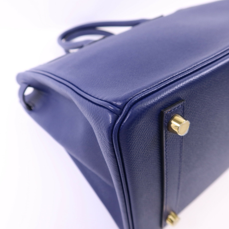 HERMES Epsom皮革Birkin 30金扣手挽袋Bleu Saphir-14