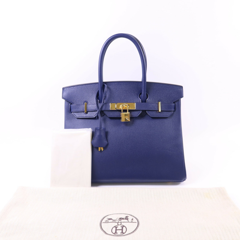HERMES Epsom皮革Birkin 30金扣手挽袋Bleu Saphir-16