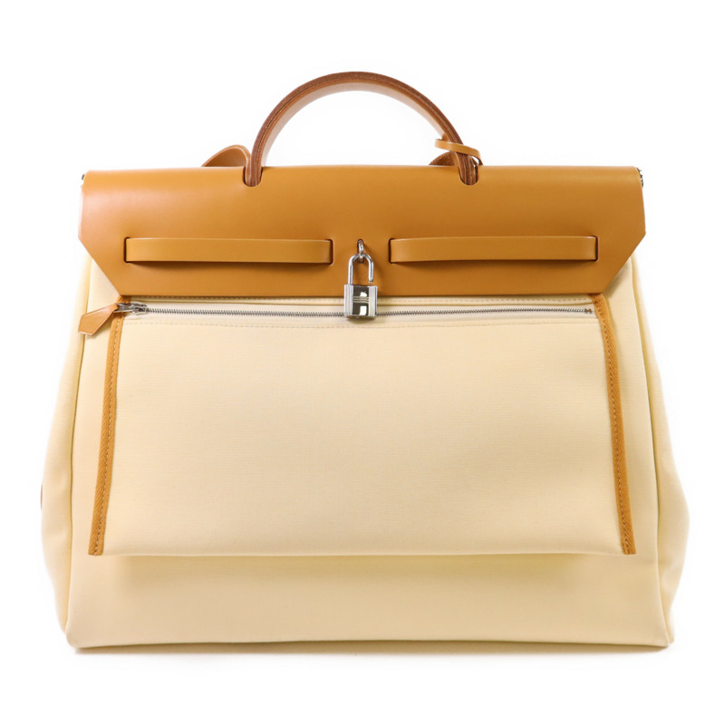 HERMES 帆布Herbag MM銀扣手挽肩背兩用袋-1