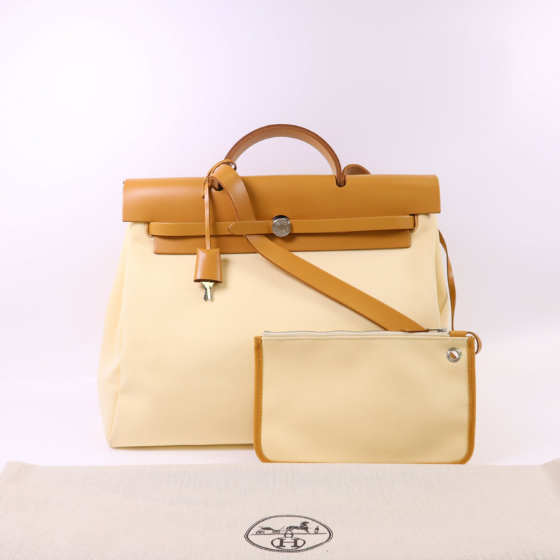 HERMES 帆布Herbag MM銀扣手挽肩背兩用袋-25