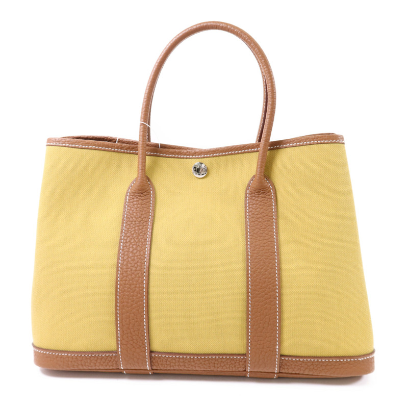 HERMES 帆布Garden Party TPM銀扣手挽袋Gold-1