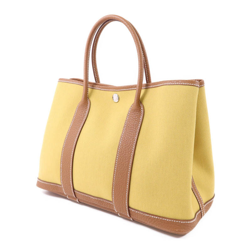 HERMES 帆布Garden Party TPM銀扣手挽袋Gold-2
