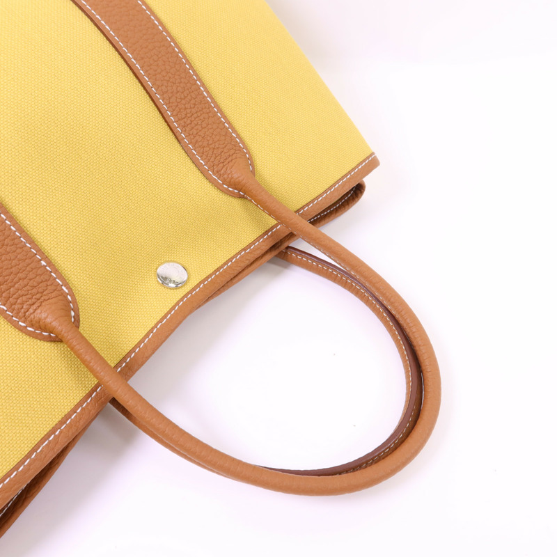 HERMES 帆布Garden Party TPM銀扣手挽袋Gold-4