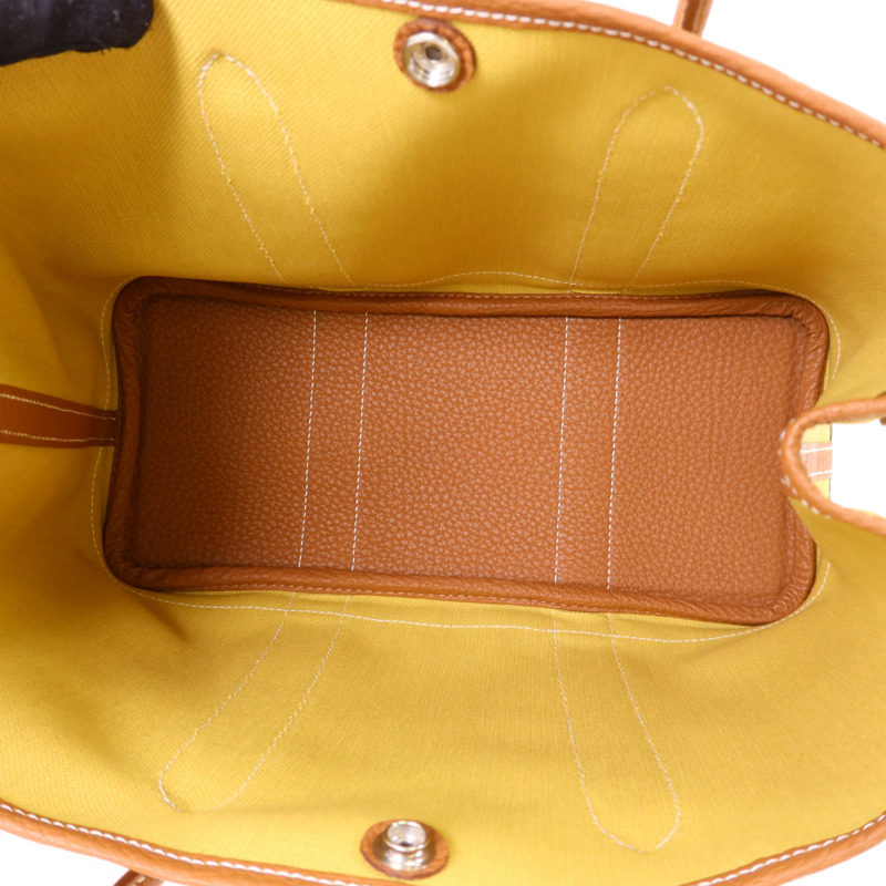 HERMES 帆布Garden Party TPM銀扣手挽袋Gold-5