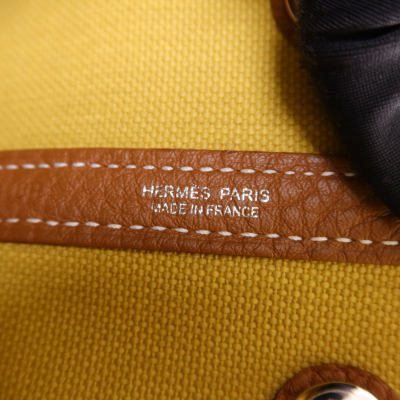 HERMES 帆布Garden Party TPM銀扣手挽袋Gold-6