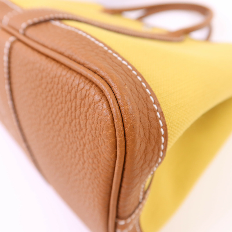 HERMES 帆布Garden Party TPM銀扣手挽袋Gold-9