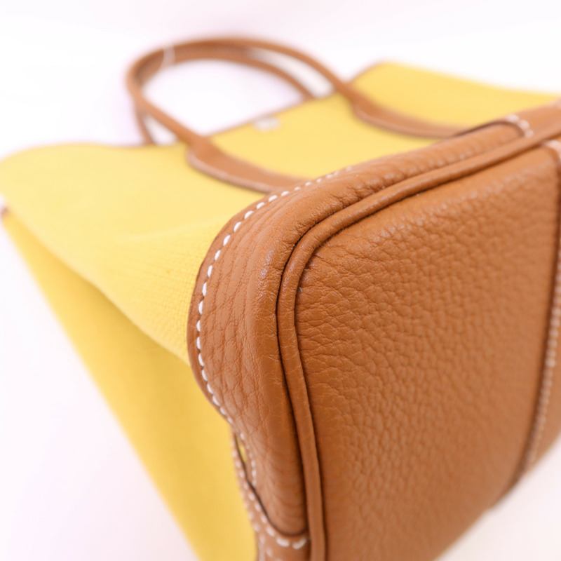 HERMES 帆布Garden Party TPM銀扣手挽袋Gold-12