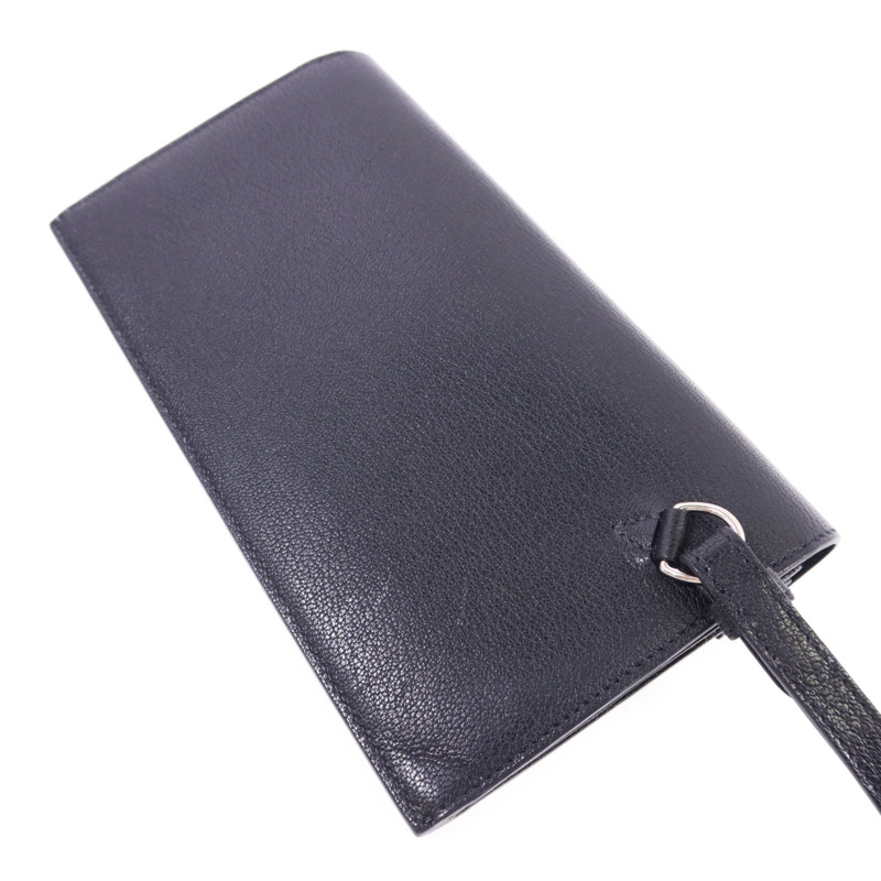 HERMES Chevre皮革Kelly Pocket Long Bifold Wallet銀扣長錢包Noir-3