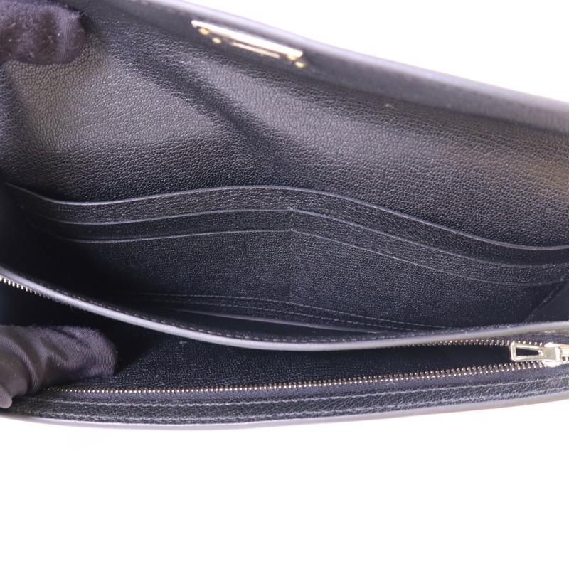 HERMES Chevre皮革Kelly Pocket Long Bifold Wallet銀扣長錢包Noir-4
