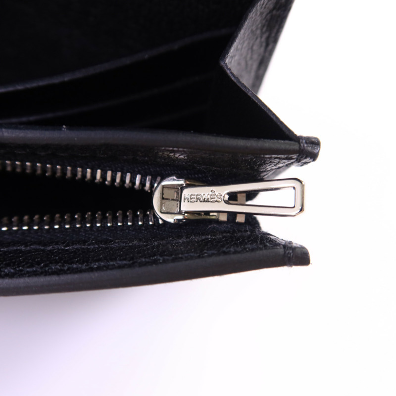 HERMES Chevre皮革Kelly Pocket Long Bifold Wallet銀扣長錢包Noir-8