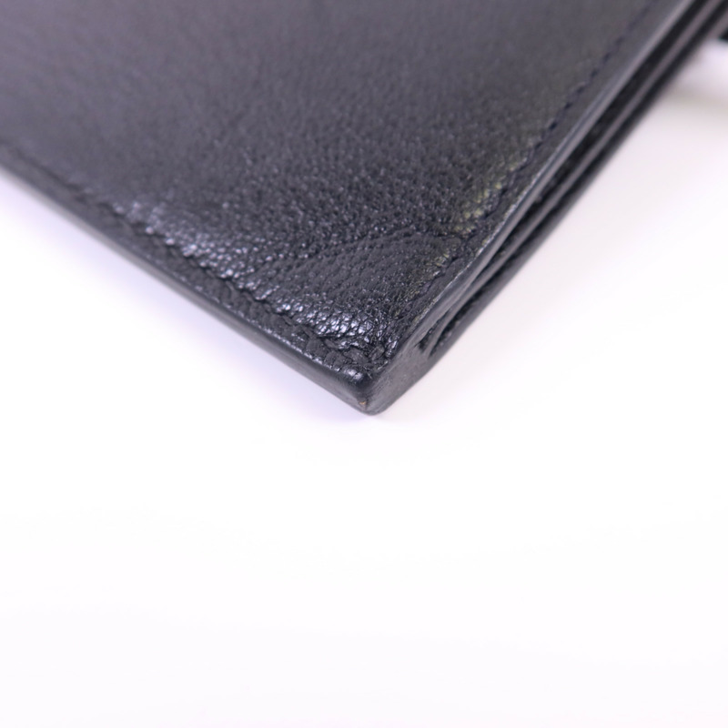 HERMES Chevre皮革Kelly Pocket Long Bifold Wallet銀扣長錢包Noir-14