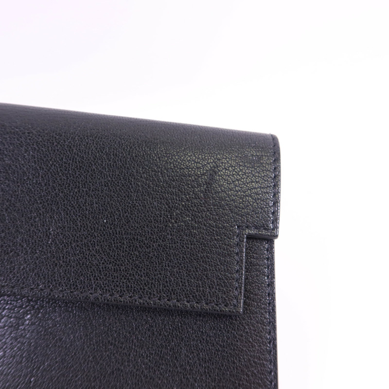 HERMES Chevre皮革Kelly Pocket Long Bifold Wallet銀扣長錢包Noir-17