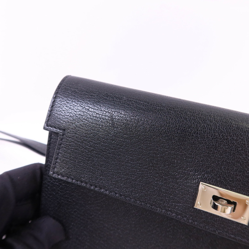 HERMES Chevre皮革Kelly Pocket Long Bifold Wallet銀扣長錢包Noir-18