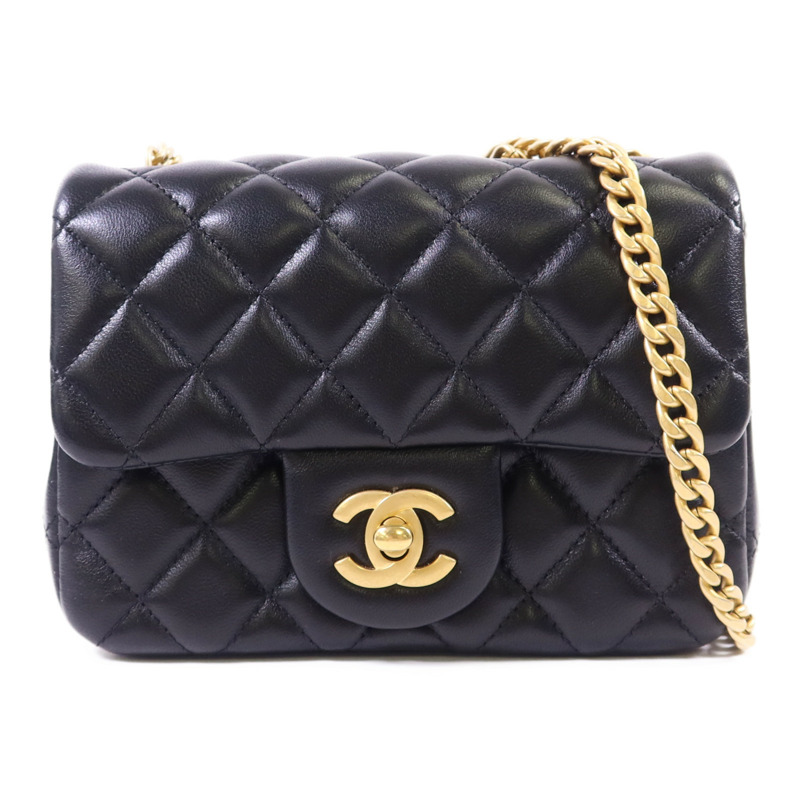 CHANEL 羊皮皮革Mini Classic 17金扣鏈帶肩背袋-0