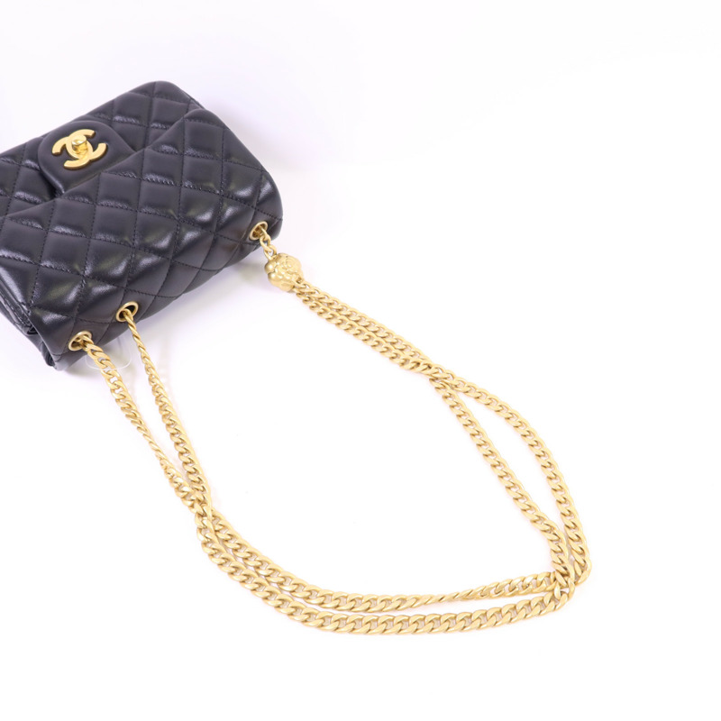 CHANEL 羊皮皮革Mini Classic 17金扣鏈帶肩背袋-4