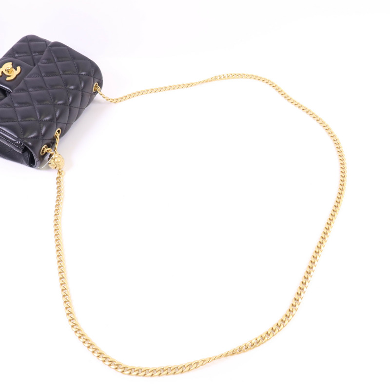 CHANEL 羊皮皮革Mini Classic 17金扣鏈帶肩背袋-5