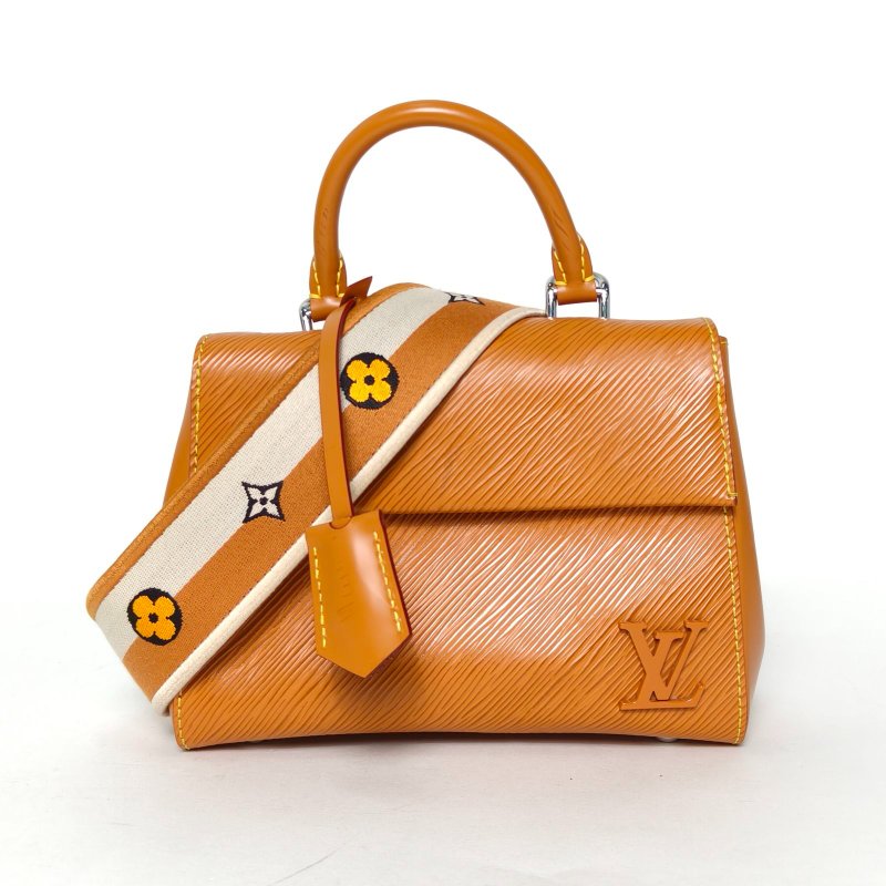 LOUIS VUITTON ClunyMini20寬肩帶焦糖色EPI水波紋牛皮銀扣晶片肩背包-0