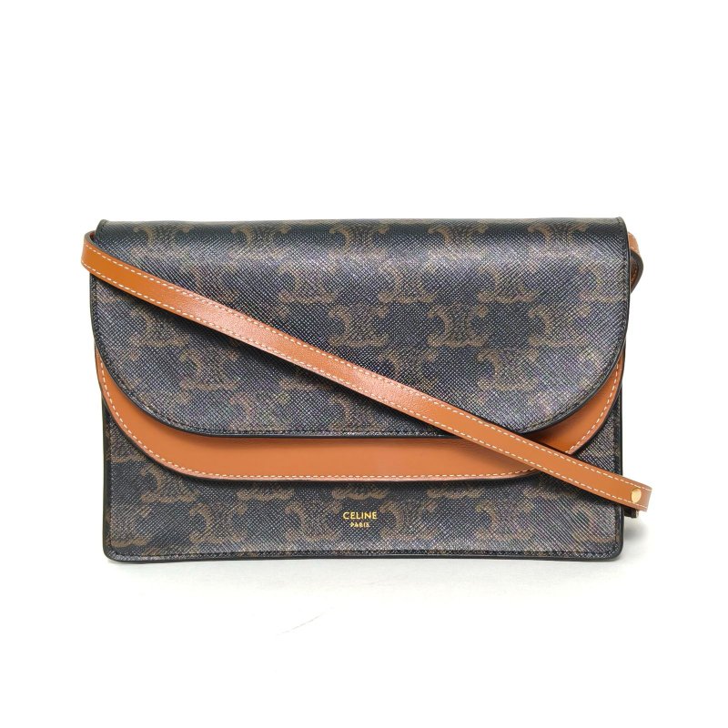 CELINE Triomphe凱旋門標誌印花信封包woc老花PVC金扣肩背包-0