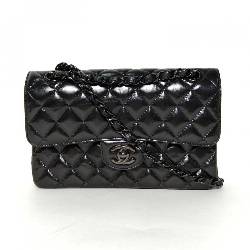 CHANEL CF口蓋包小號23黑色牛皮29開黑扣菱格紋soblack肩背包-0