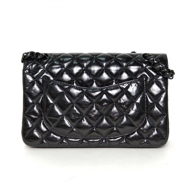 CHANEL CF口蓋包小號23黑色牛皮29開黑扣菱格紋soblack肩背包-2