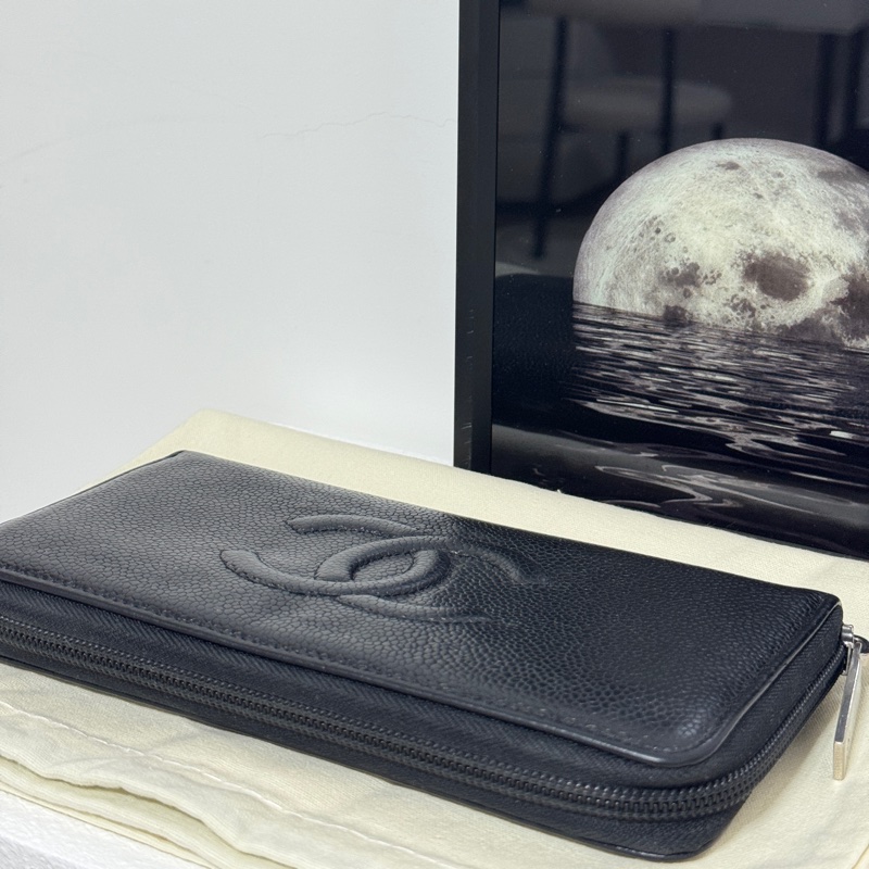 香奈兒雙C長夾/黑色荔枝紋/Chanel-0