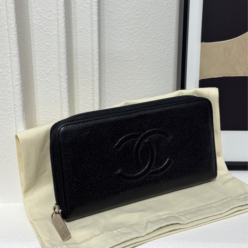 香奈兒雙C長夾/黑色荔枝紋/Chanel-3