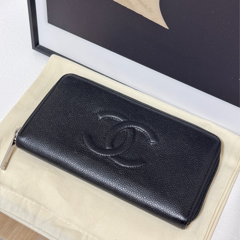 香奈兒雙C長夾/黑色荔枝紋/Chanel-4