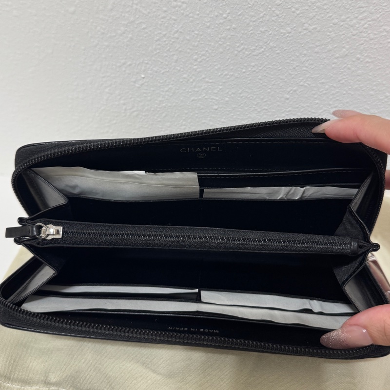 香奈兒雙C長夾/黑色荔枝紋/Chanel-17
