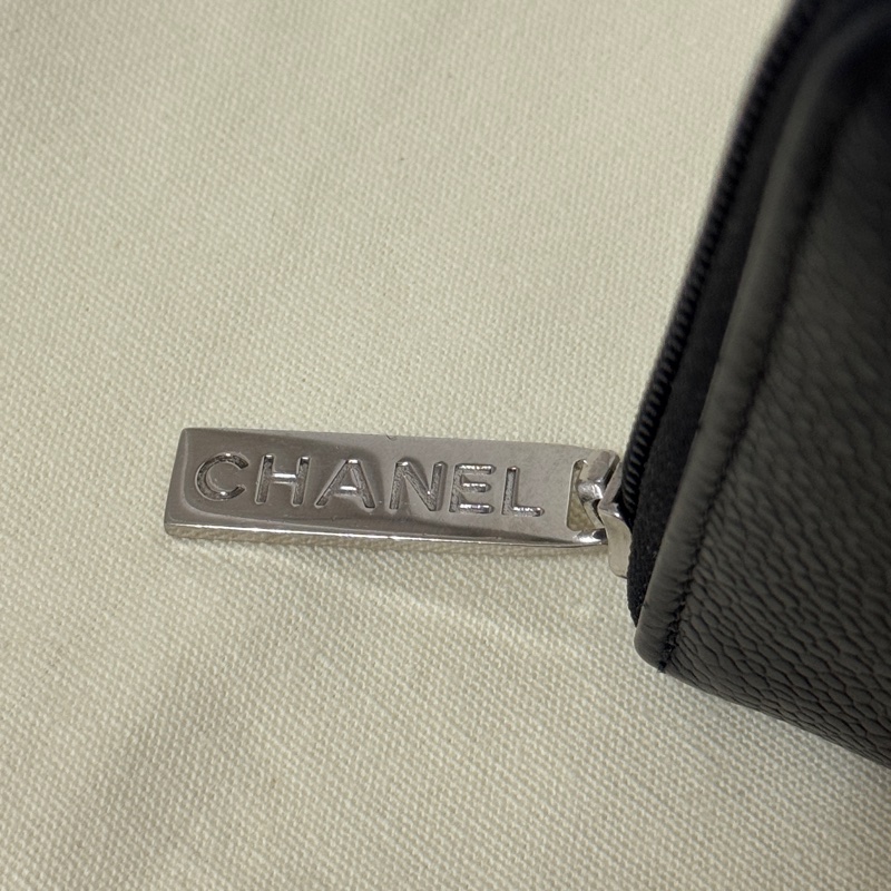 香奈兒雙C長夾/黑色荔枝紋/Chanel-19