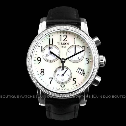 金鐸精品~2495 TISSOT 天梭 Dressport三眼計時珍珠母貝面盤35mm石英女用鑽錶