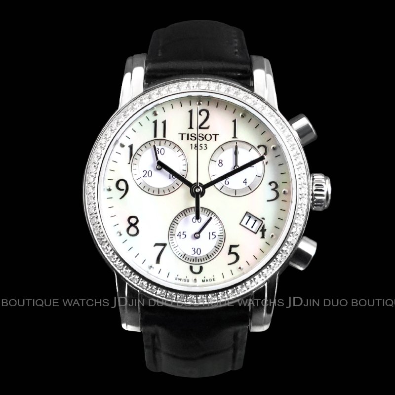 金鐸精品~2495 TISSOT 天梭 Dressport三眼計時珍珠母貝面盤35mm石英女用鑽錶-0