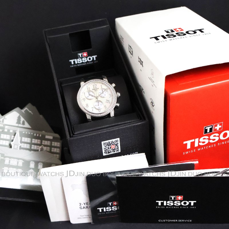 金鐸精品~2495 TISSOT 天梭 Dressport三眼計時珍珠母貝面盤35mm石英女用鑽錶-5